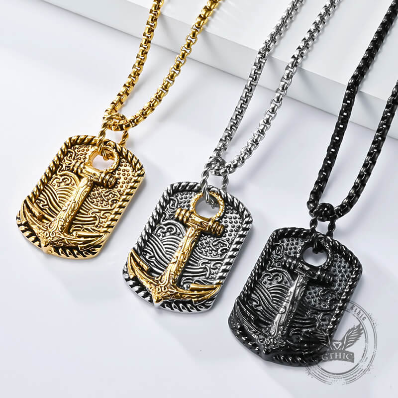 Vintage Wave Anchor Stainless Steel Pendant