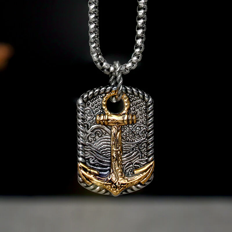 Vintage Wave Anchor Stainless Steel Pendant