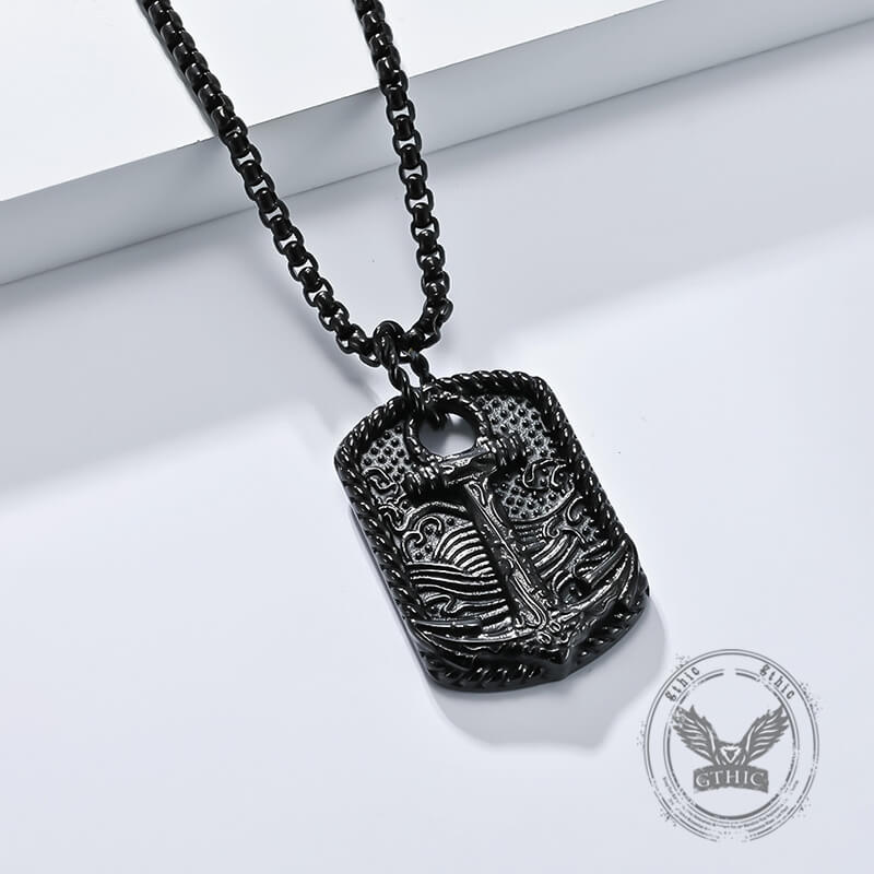 Vintage Wave Anchor Stainless Steel Pendant