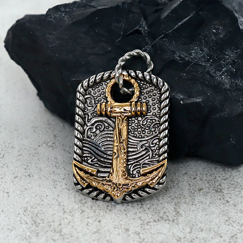 Vintage Wave Anchor Stainless Steel Pendant