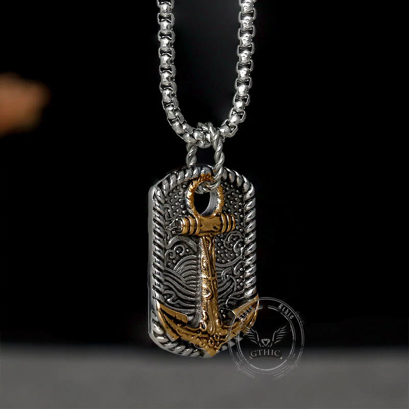Vintage Wave Anchor Stainless Steel Pendant