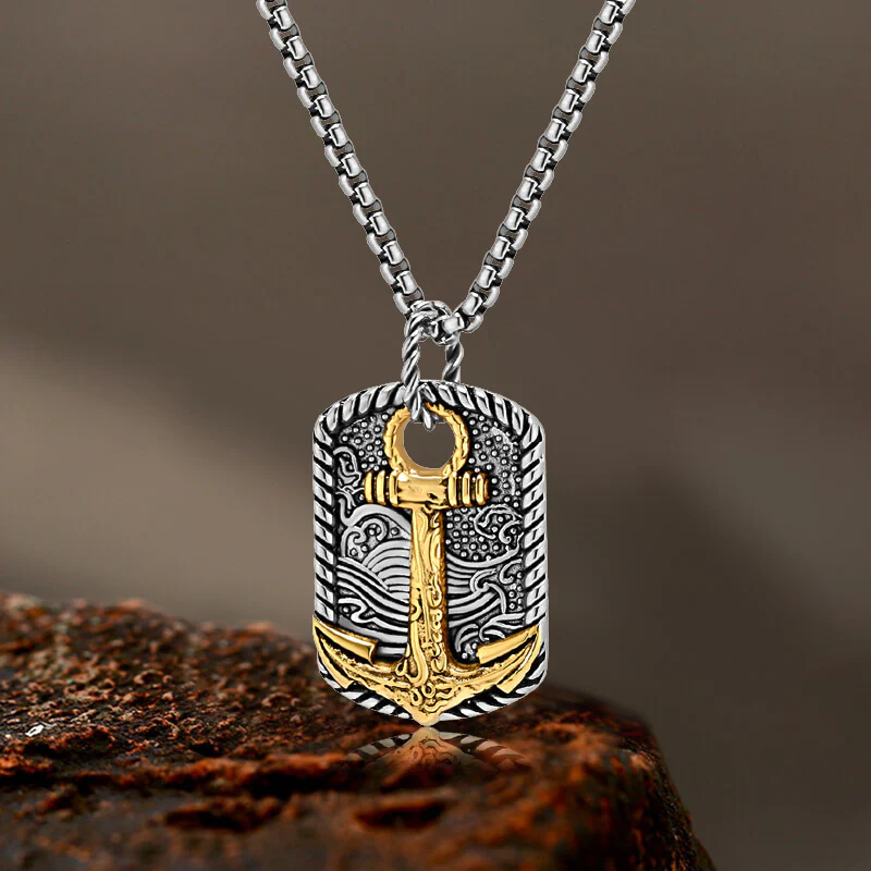 Vintage Wave Anchor Stainless Steel Pendant