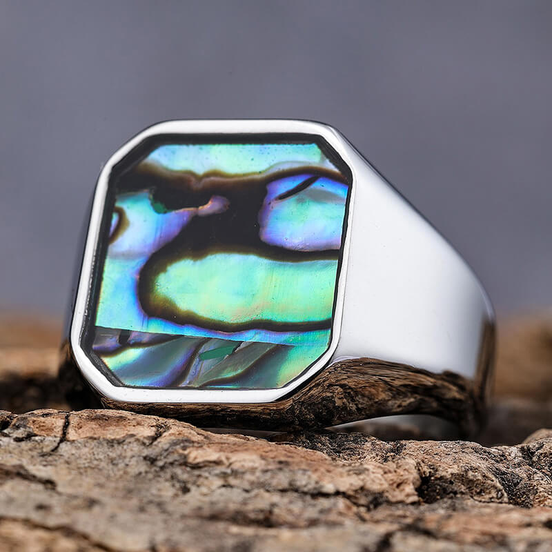 Simple Square Colorful Gemstone Stainless Steel Ring