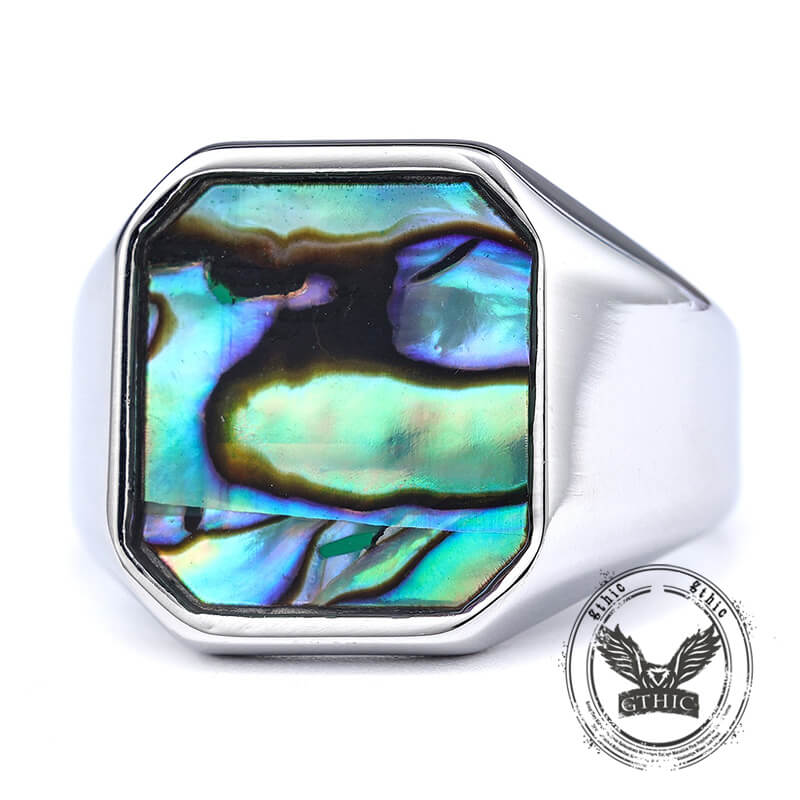 Simple Square Colorful Gemstone Stainless Steel Ring