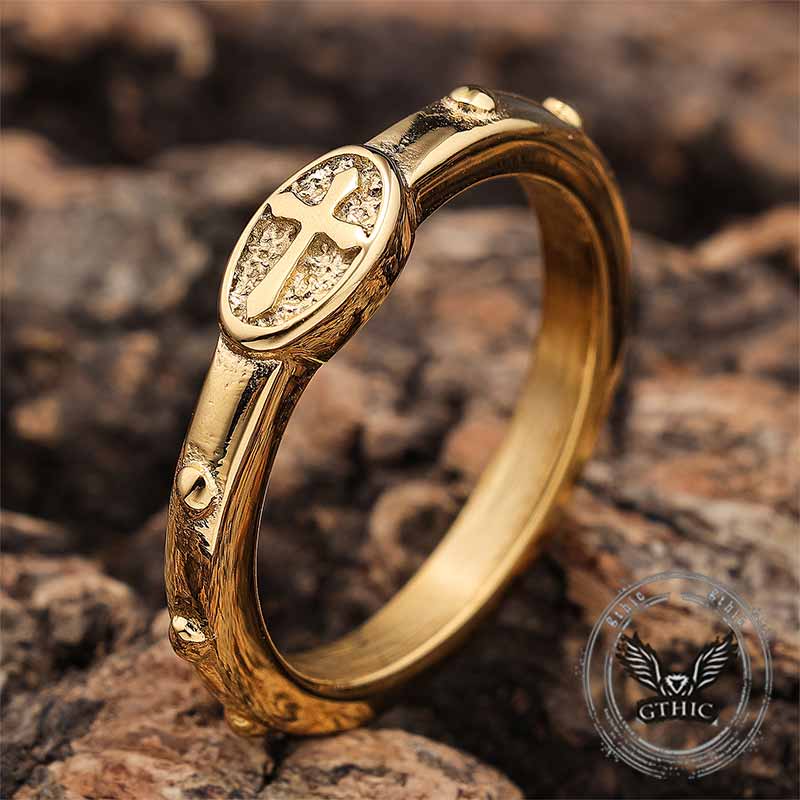 Vintage Cross Pattern Stainless Steel Christian Ring
