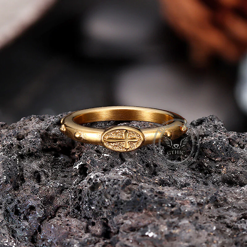 Vintage Cross Pattern Stainless Steel Christian Ring