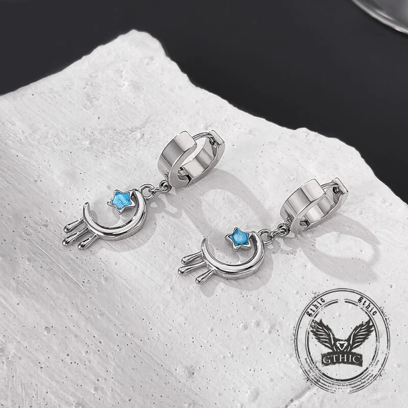 Fashion Oil Drop Star Moon Stainless Steel Drop Earrings