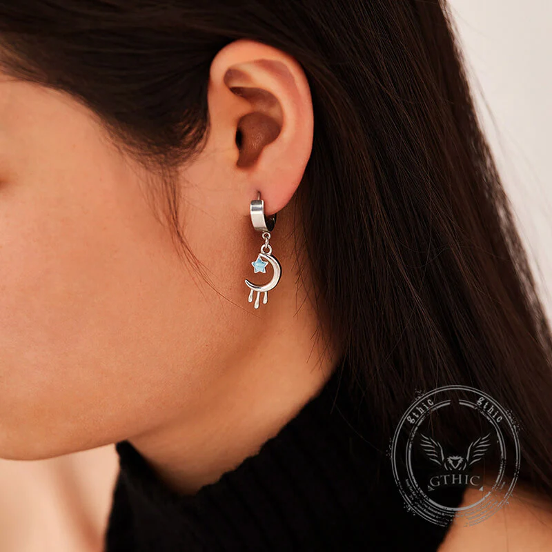 Fashion Oil Drop Star Moon Stainless Steel Drop Earrings