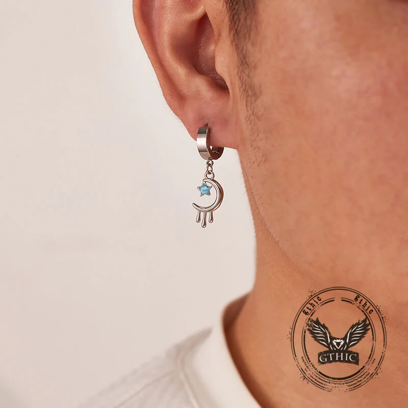 Fashion Oil Drop Star Moon Stainless Steel Drop Earrings