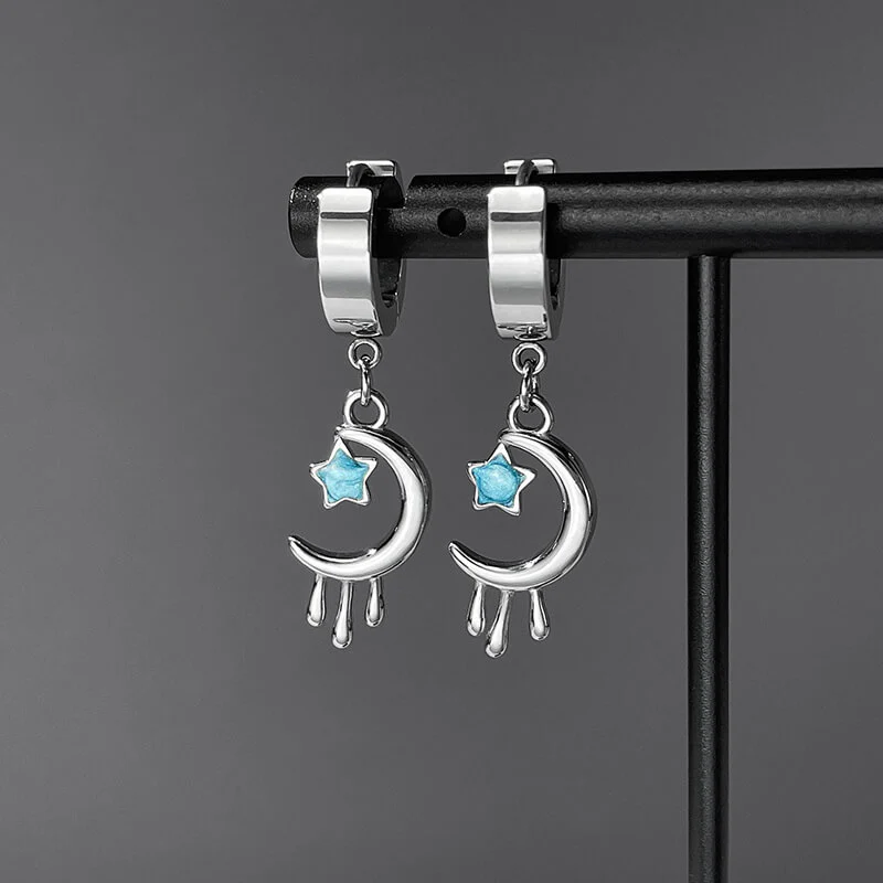 Fashion Oil Drop Star Moon Stainless Steel Drop Earrings