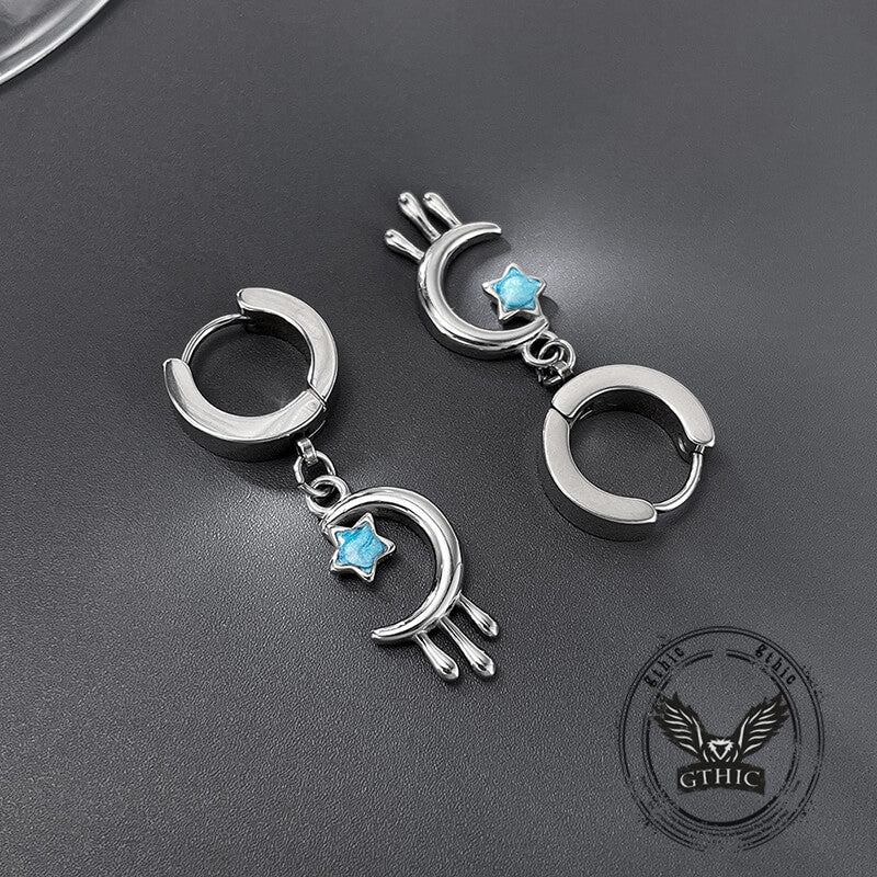Fashion Oil Drop Star Moon Stainless Steel Drop Earrings