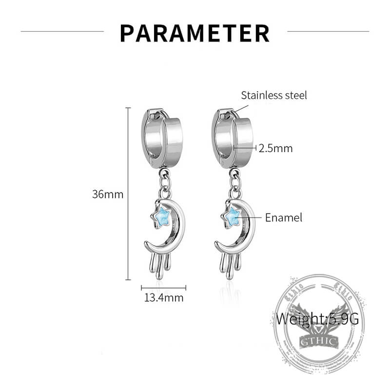 Fashion Oil Drop Star Moon Stainless Steel Drop Earrings