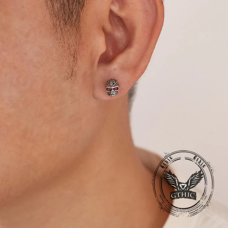 Punk Gem Eye Skull Stainless Steel Earrings