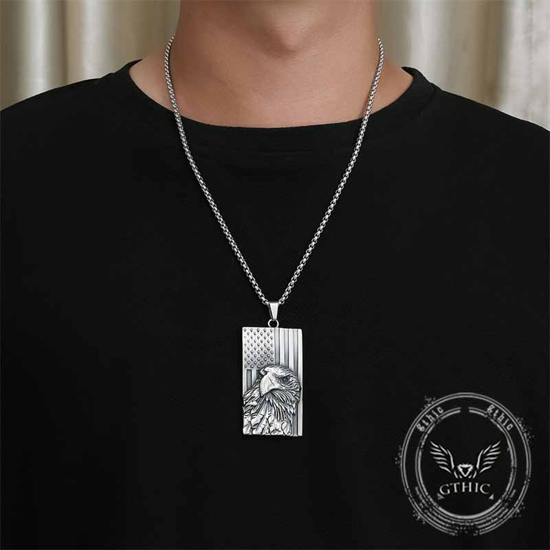 American Flag Bald Eagle Stainless Steel Pendant