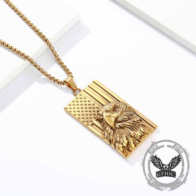 American Flag Bald Eagle Stainless Steel Pendant