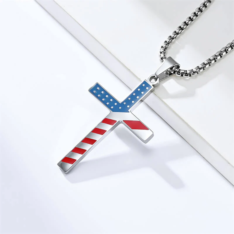 American Flag Cross Stainless Steel Pendant
