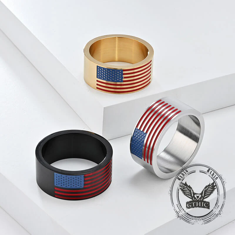 Punk American Flag Stainless Steel Band Ring