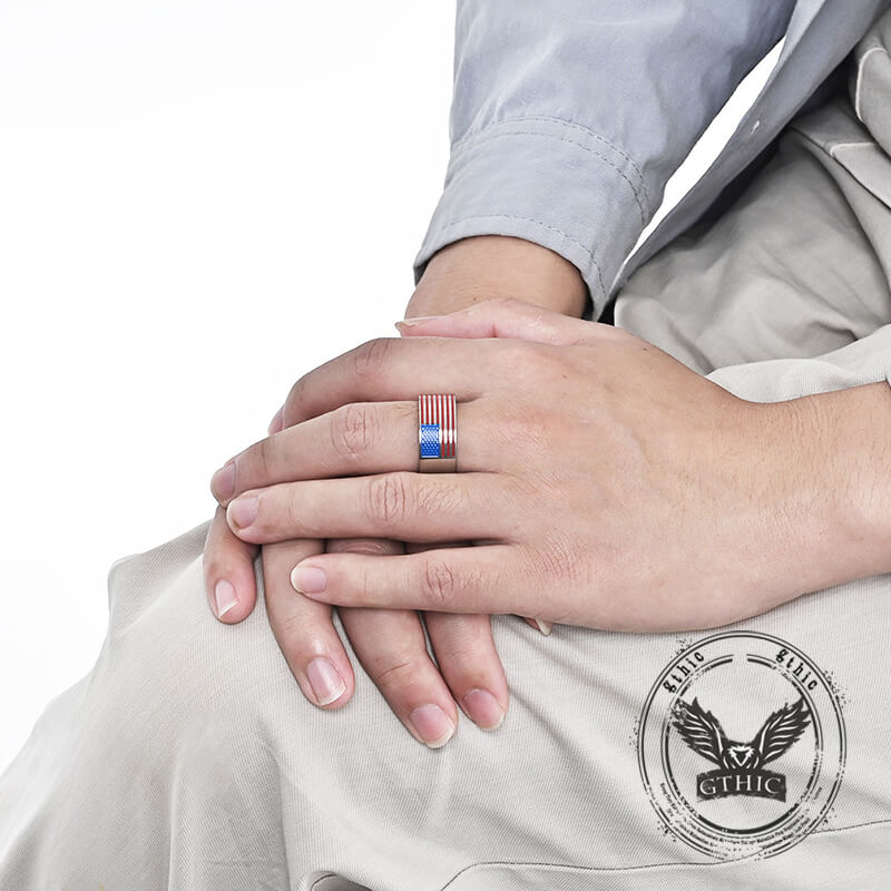 Punk American Flag Stainless Steel Band Ring