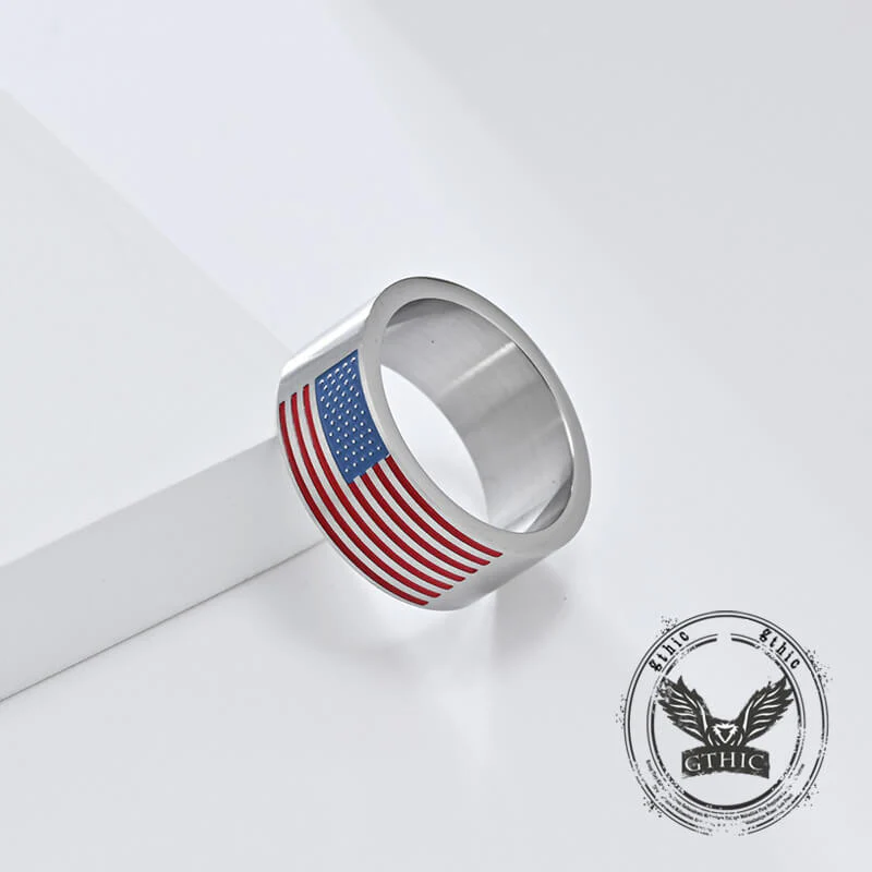 Punk American Flag Stainless Steel Band Ring