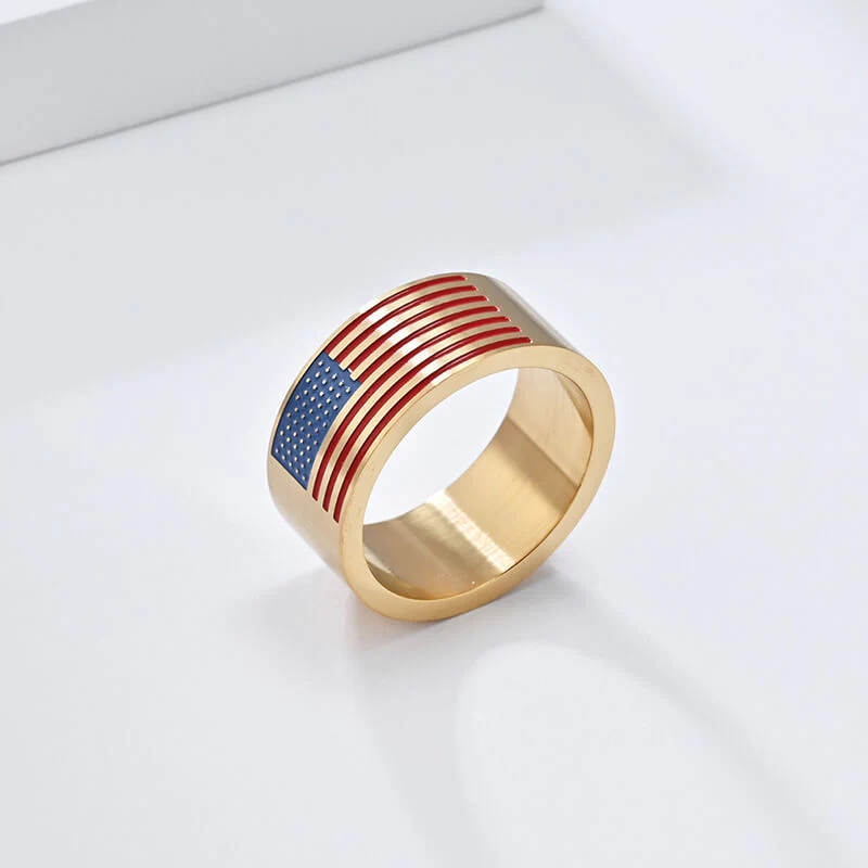 Punk American Flag Stainless Steel Band Ring
