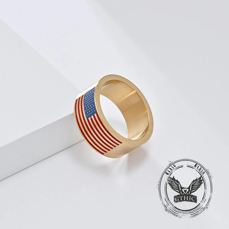 Punk American Flag Stainless Steel Band Ring