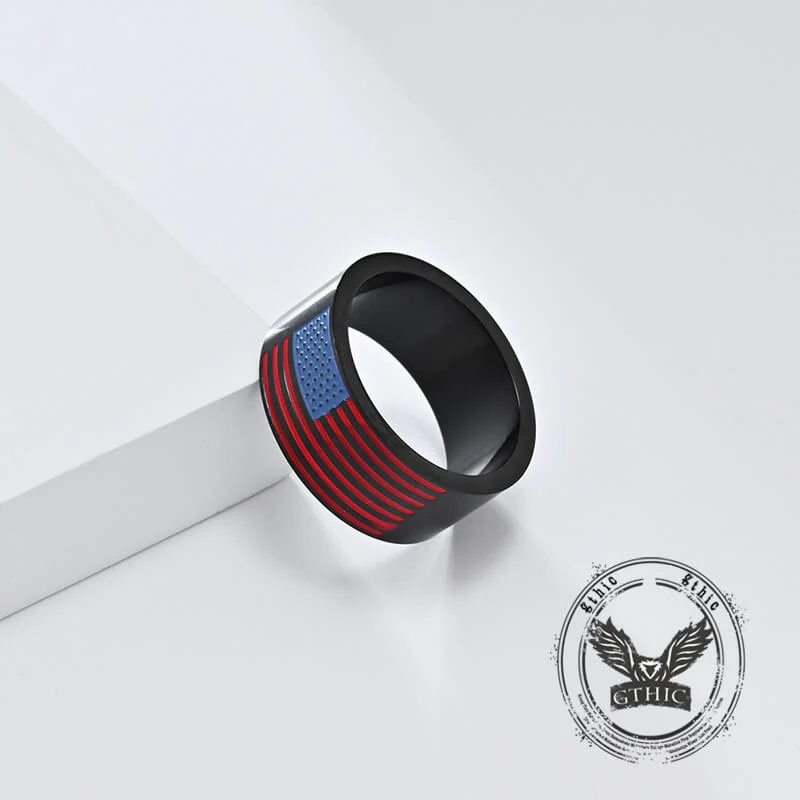 Punk American Flag Stainless Steel Band Ring