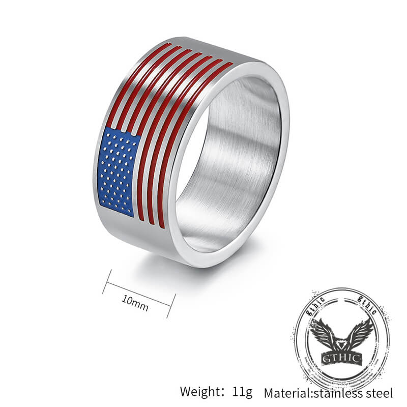 Punk American Flag Stainless Steel Band Ring