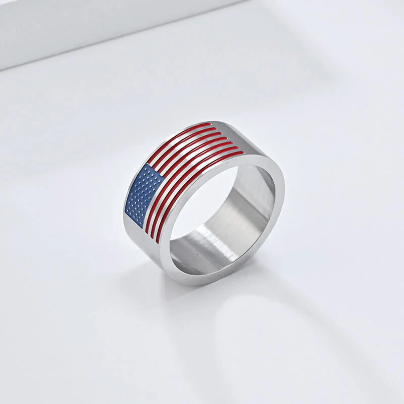 Punk American Flag Stainless Steel Band Ring