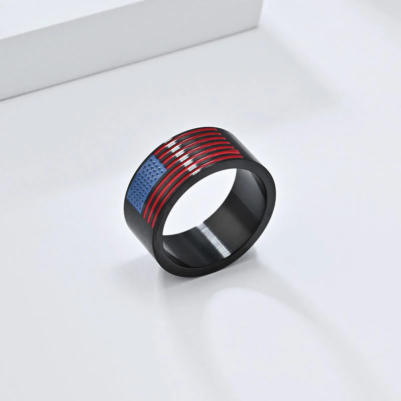 Punk American Flag Stainless Steel Band Ring