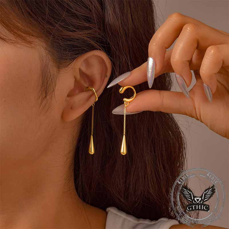 16483-simple-chain-teardrop-stainless-steel-ear-clips-2.jpg Simple Chain Teardrop Stainless Steel Ear Clips