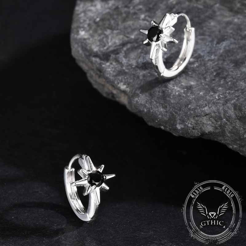 Black Zircon Octagonal Star Stainless Steel Earrings
