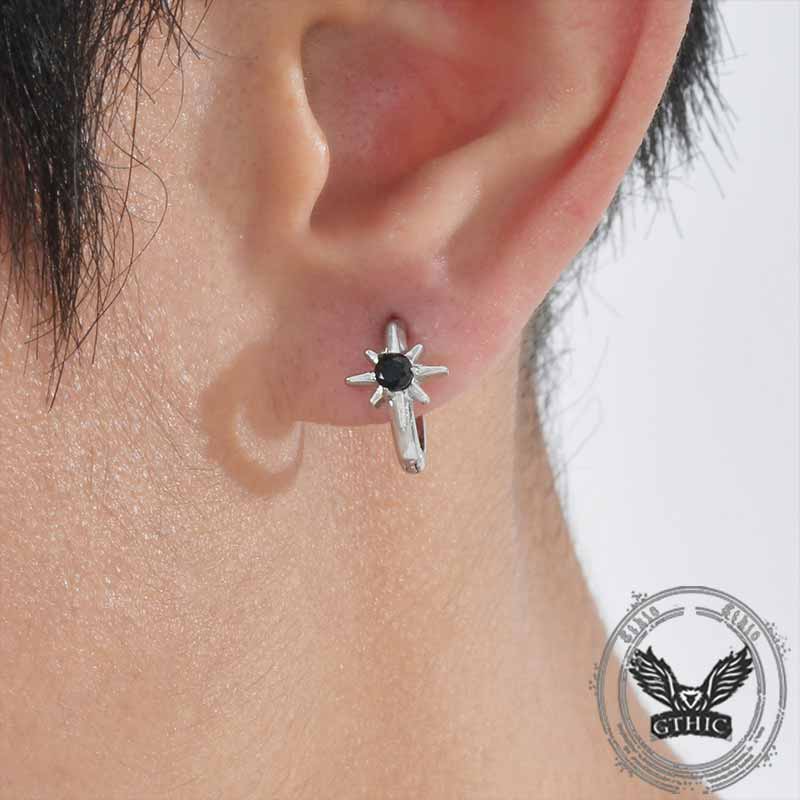Black Zircon Octagonal Star Stainless Steel Earrings