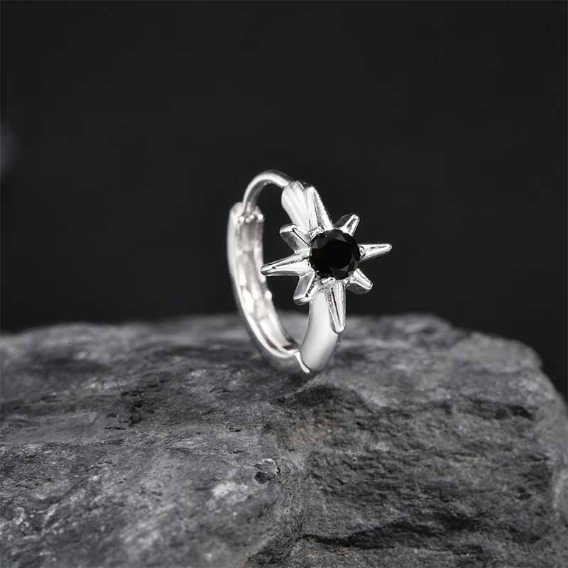 Black Zircon Octagonal Star Stainless Steel Earrings