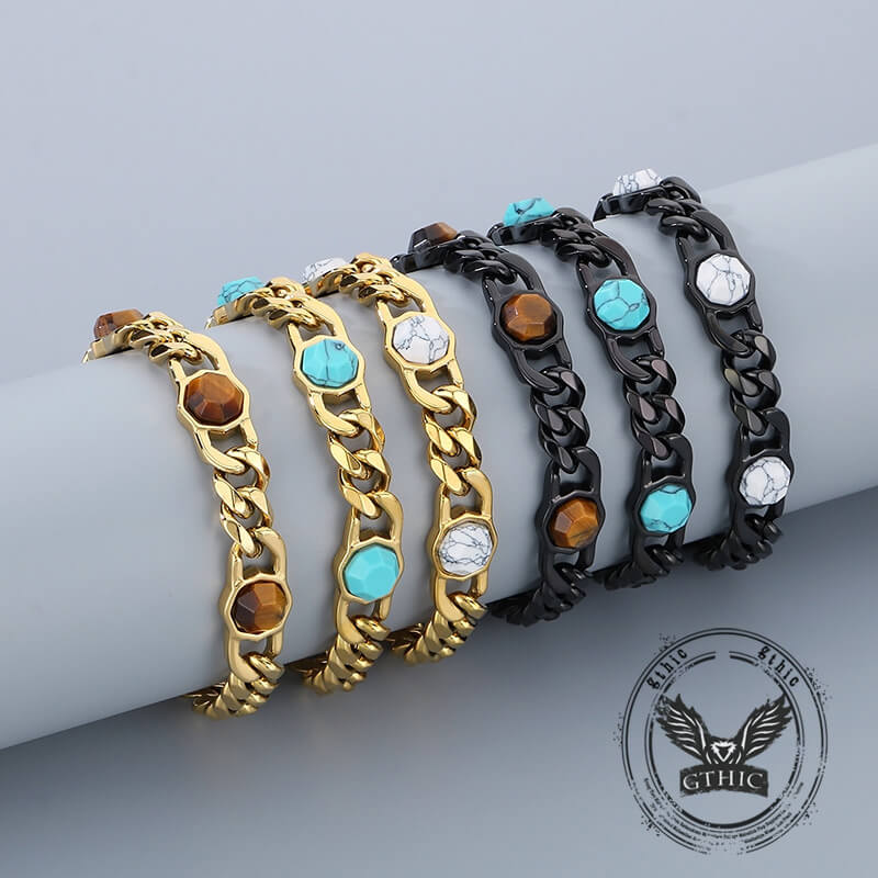 Fashion Inlaid Turquoise Cuban Chain Stainless Steel Bracelet