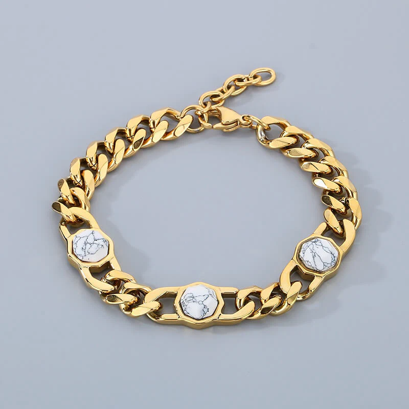 Fashion Inlaid Turquoise Cuban Chain Stainless Steel Bracelet