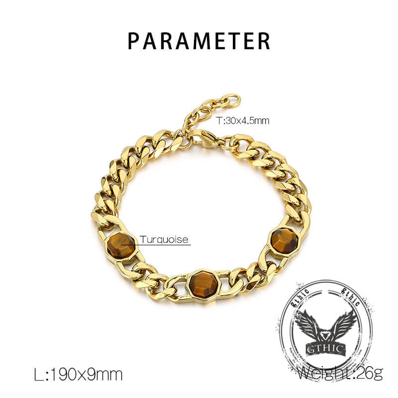 Fashion Inlaid Turquoise Cuban Chain Stainless Steel Bracelet