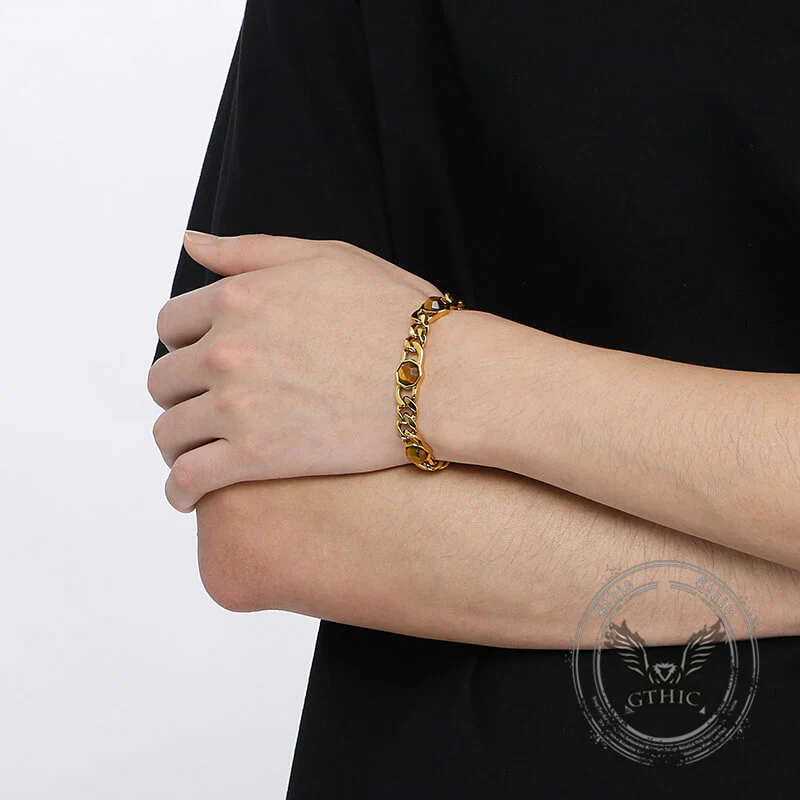Fashion Inlaid Turquoise Cuban Chain Stainless Steel Bracelet