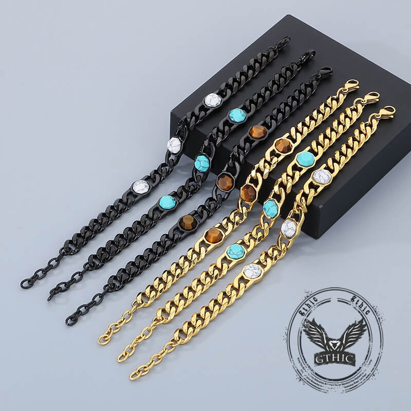 Fashion Inlaid Turquoise Cuban Chain Stainless Steel Bracelet