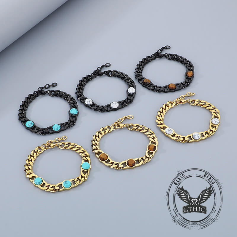 Fashion Inlaid Turquoise Cuban Chain Stainless Steel Bracelet