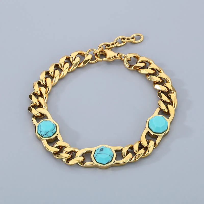 Fashion Inlaid Turquoise Cuban Chain Stainless Steel Bracelet