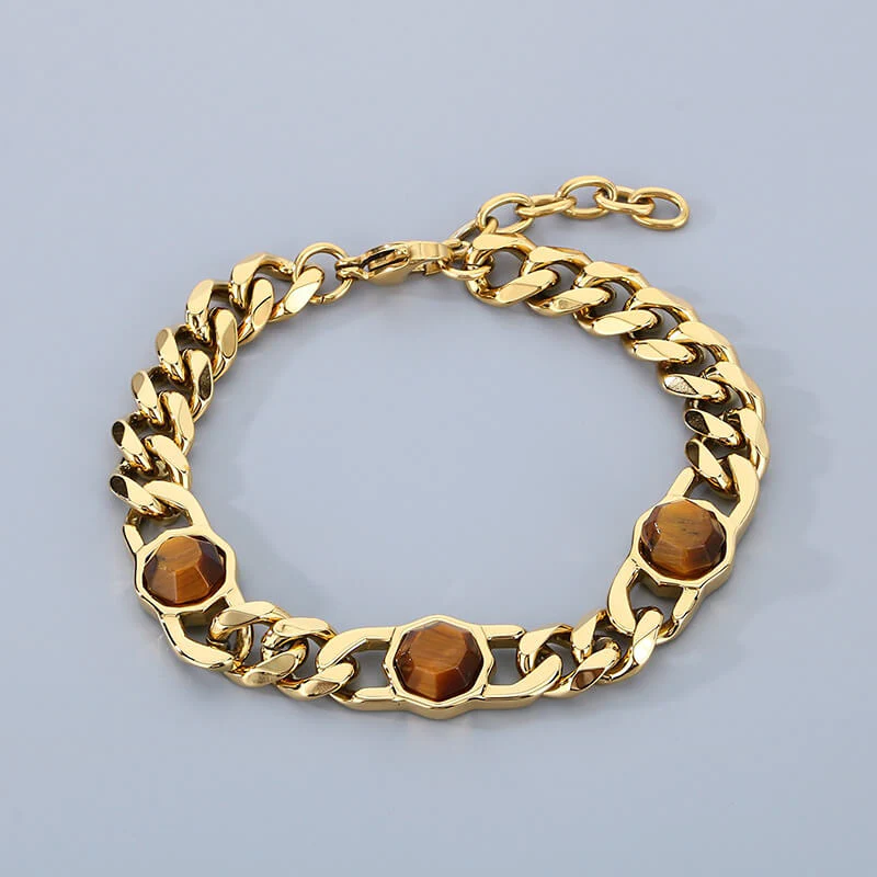 Fashion Inlaid Turquoise Cuban Chain Stainless Steel Bracelet