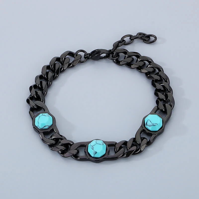 Fashion Inlaid Turquoise Cuban Chain Stainless Steel Bracelet