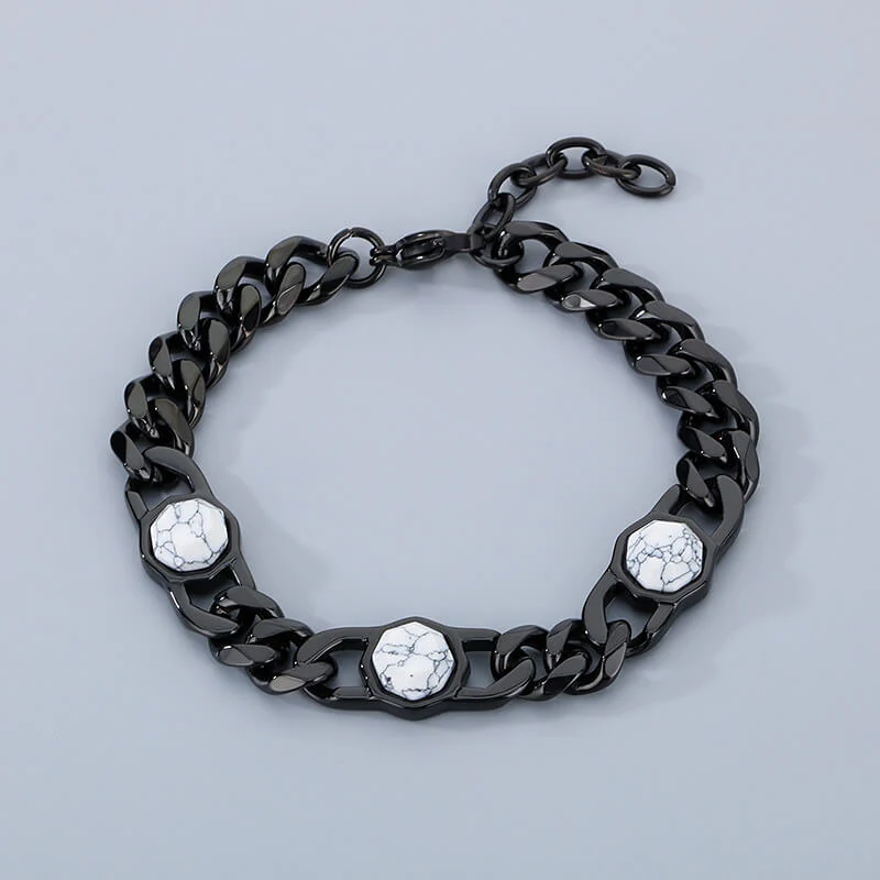 Fashion Inlaid Turquoise Cuban Chain Stainless Steel Bracelet