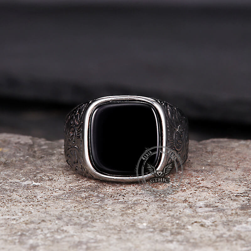16496-vintage-pattern-square-turquoise-stainless-steel-ring-3.jpg Vintage Pattern Square Turquoise Stainless Steel Ring