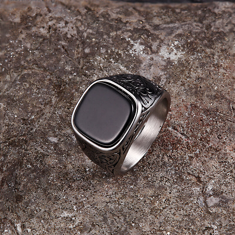 16496-vintage-pattern-square-turquoise-stainless-steel-ring-4.jpg Vintage Pattern Square Turquoise Stainless Steel Ring