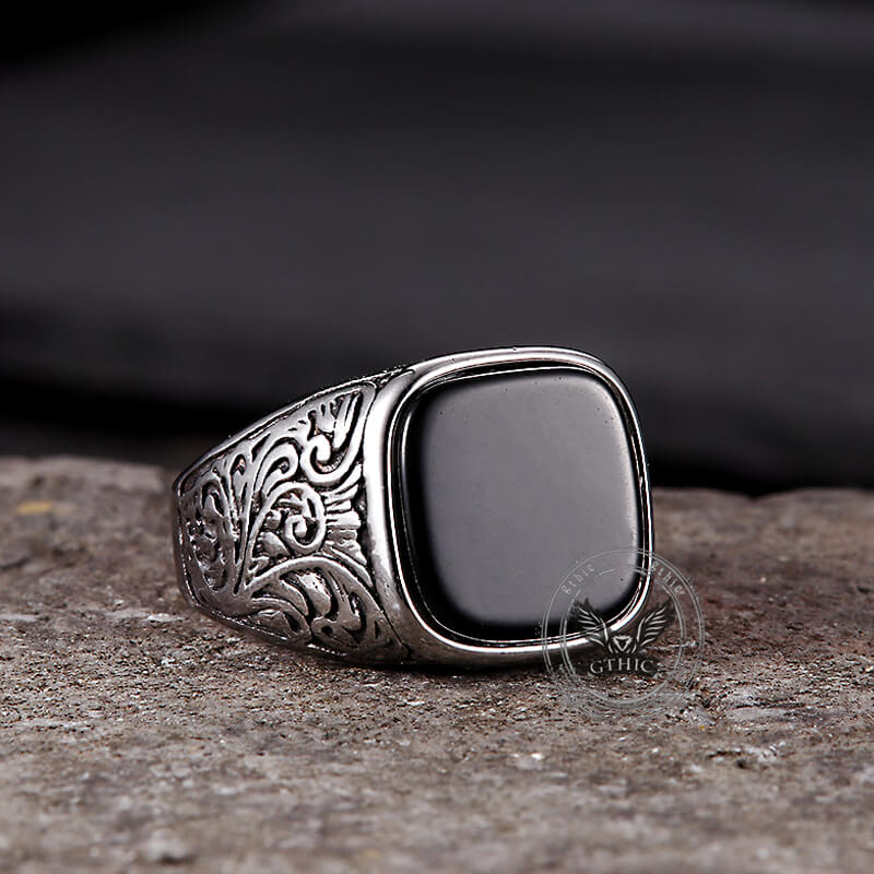 16496-vintage-pattern-square-turquoise-stainless-steel-ring-5.jpg Vintage Pattern Square Turquoise Stainless Steel Ring