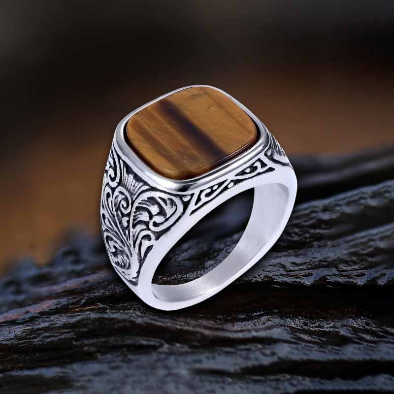 16496-vintage-pattern-square-turquoise-stainless-steel-ring-6.jpg Vintage Pattern Square Turquoise Stainless Steel Ring