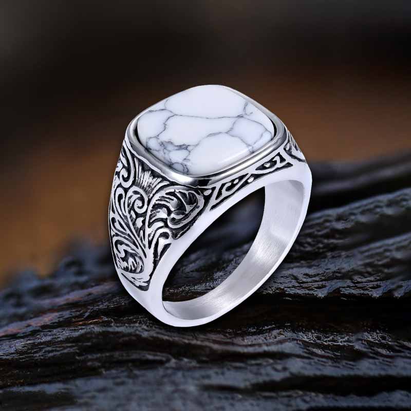 16496-vintage-pattern-square-turquoise-stainless-steel-ring-7.jpg Vintage Pattern Square Turquoise Stainless Steel Ring