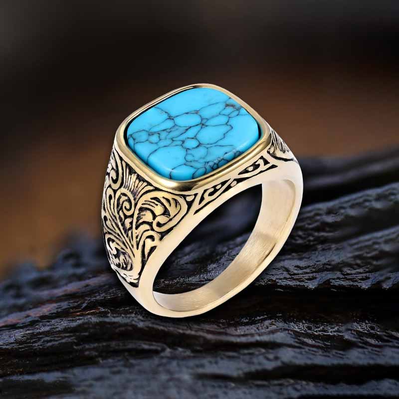16496-vintage-pattern-square-turquoise-stainless-steel-ring-9.jpg Vintage Pattern Square Turquoise Stainless Steel Ring