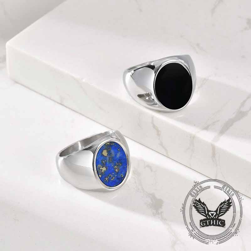 Simple Oval Drip Glue Lapis Lazuli Stainless Steel Ring